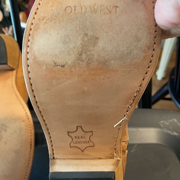 Old West Leather WOMEN'S TAN CROSS STITCH COWGIRL BOOTS - ROUND TOE - Picture 6 of 12